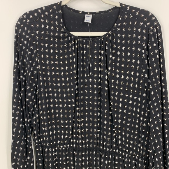 Old Navy Long Sleeve Waisted Black Printed Dress Sz L - Picture 3 of 10
